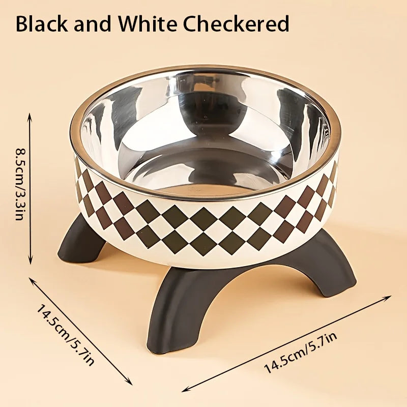 Stainless Steel Non-Slip Pet Bowl with Cute Pattern - Elevated, Spill-Proof Design for Small Dogs&Cats Neck Care Tall Cat Bowl