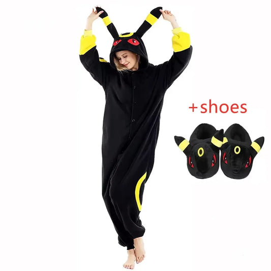 Adult Umbreon Kigurumi Onesie Pajamas Fleece Animal Women Halloween Party Cosplay Costume Pyjamas Shoes