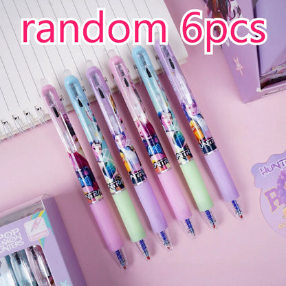 Cute High-Value Press Erasable Gel Pens, Kpop Girls Design 0.5mm, Creative Student School Stationery Supplies Gift