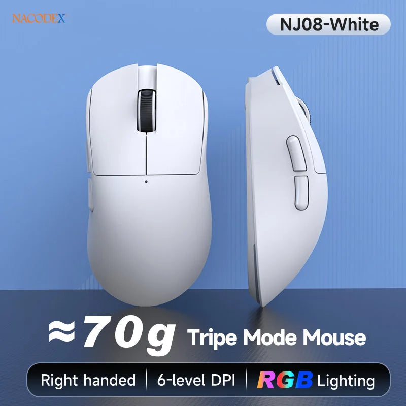 AJAZZ NJ08 Tri-Mode Wired/2.4G/Bluetooth Gaming and Office Mouse with RGB Lighting and Lightweight Design