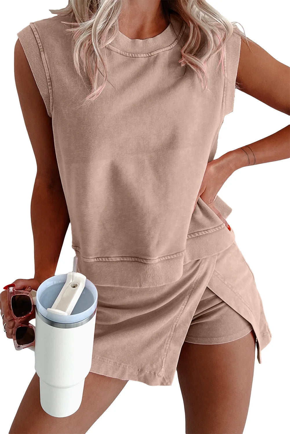 Summer Women Solid Color Casual Suit 2025 New Pure Cotton Short-Sleeved T-Shirt + Shorts Two Pieces Sets Women Vest Top Suits