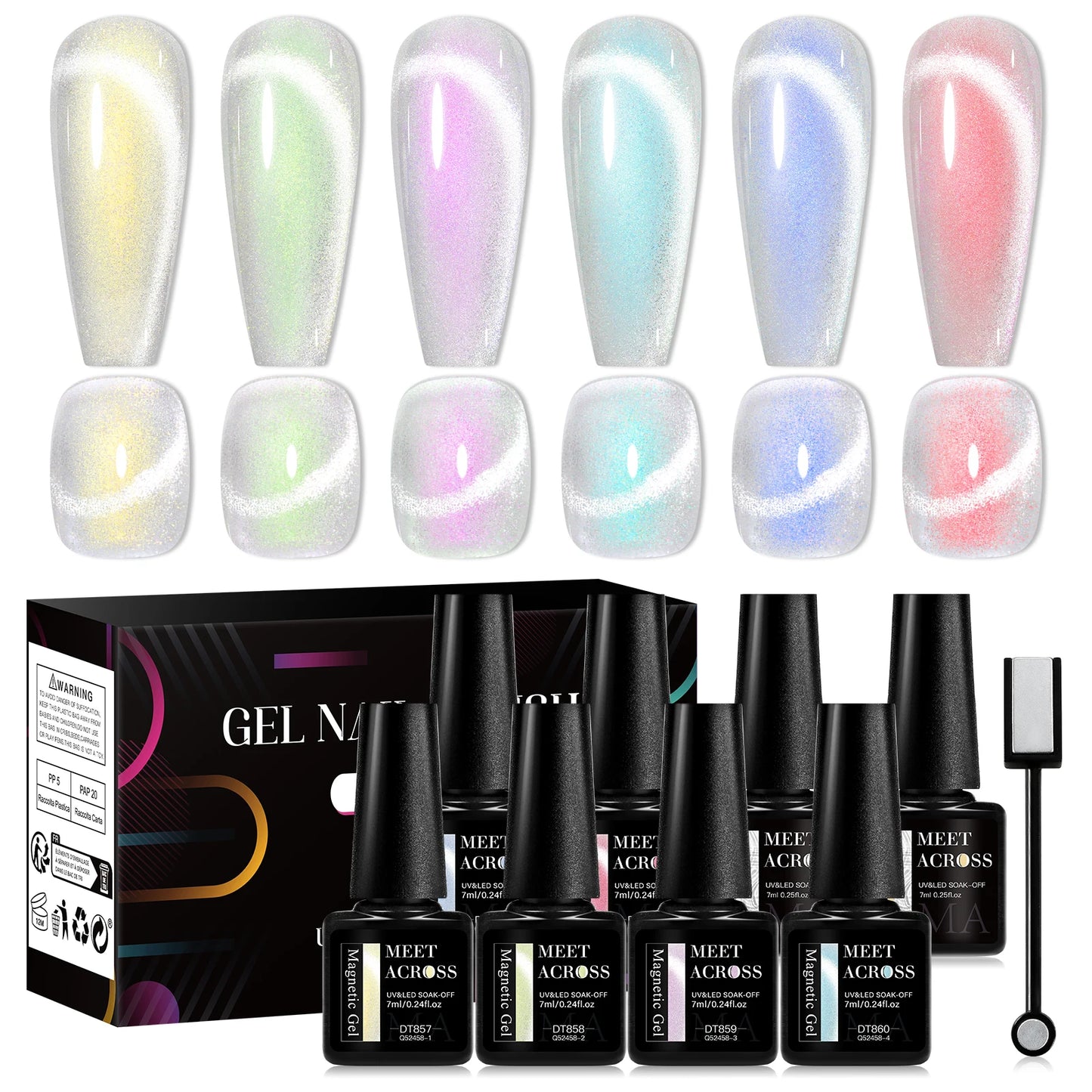 MEET ACROSS 6PCS/SET Cat Magnetic Gel Polish With Magnetic Stick And Box For Nails Semi Permanent Nail Art Gel Varnish Manicure