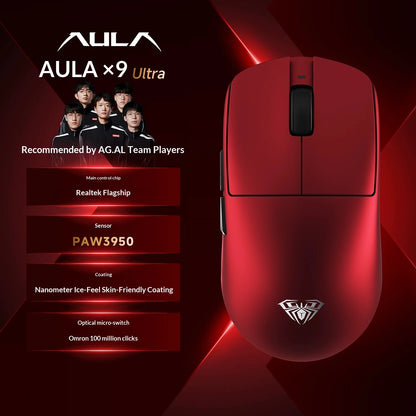 AULA X9 Max Ultra Gaming Mouse Wireless Tri Mode Lightweight Dual 8KHz 500mAh PAW3950 Ergonomic Esports Mouse Gaming Accessories