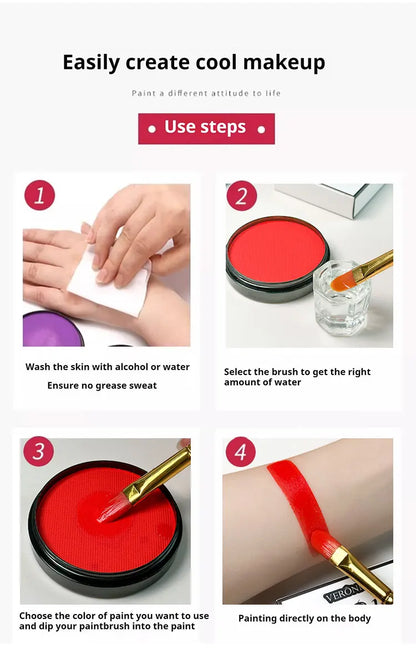 6 Colors Water Activated Face and Body Paint with 1 Brush,Non-Toxic Safe Water Soluble Face Paint for Cosplay,Halloween Makeup