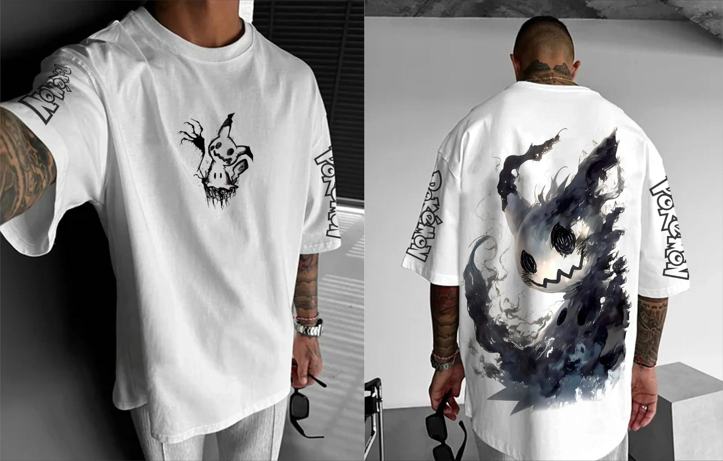 Pokémon Japanese Anime Peripheral Mimikyu Bulbasaur Short Sleeve T-Shirt Pokémon Summer Men's Fashion Breathable Sports Top