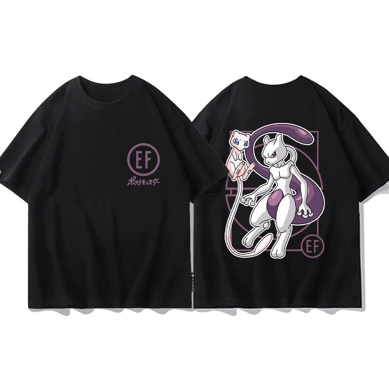 Pokémon Joint Peripheral Products Short Sleeve T-Shirt Gengar Psyduck Mewtwo Printed Men's Boys and Girls Summer New Fashion Top