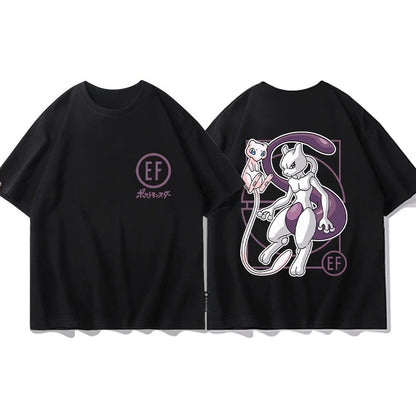 Pokémon Joint Peripheral Products Short Sleeve T-Shirt Gengar Psyduck Mewtwo Printed Men's Boys and Girls Summer New Fashion Top