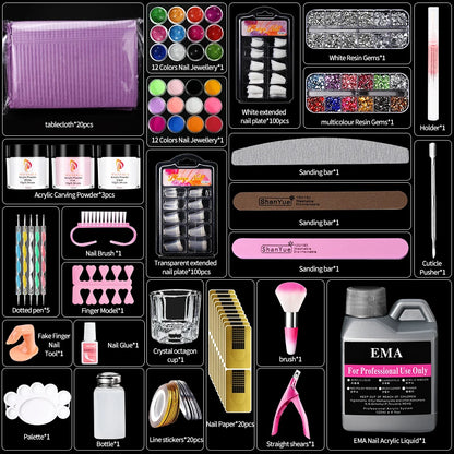 Nail Kit Set Acrylic Powder Monomer Acrylic Liquid For Nail Extension Professional Gel Manicure Set False Nails Art Tools Set *&