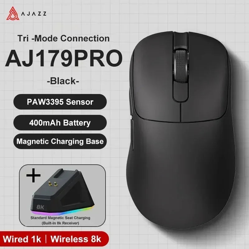 Ajazz AJ179 Apex AJ179PRO 8kHZ Wireless  Gaming Mouse PAW3950 Sensor 30000DPIR GB Charging Dock Macro Defines The Wired Mouse