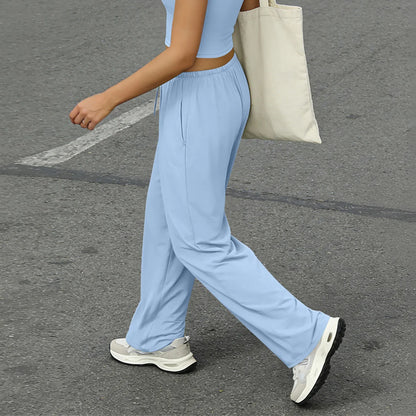Wide Leg Flared Leggings Women's Fitness Running Pants Drawstring Sports Tights Woman Leisure Nude-Feel Workout Joggers Trouser