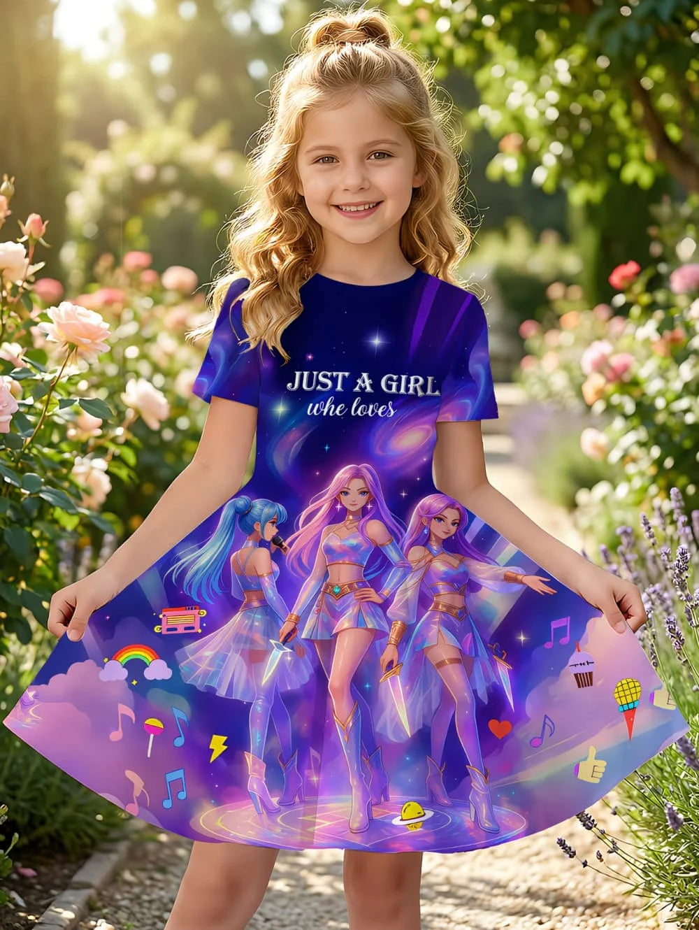Girls' K-Pop "Anime Star" Summer Dress: Harajuku Style Short Sleeve A-Line Gown