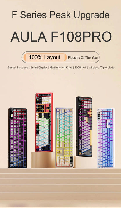 AULA F108 PRO/F108 Mechanical Keyboard Custom 100% Layout RGB Backlight Wireless Bluetooth Hifi Switch Gaming Keyboard