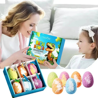 6PCS Bath Bombs for Kids Toddler with Dinosaur Eggs Inside, Fizzy Spa Balls Gift Set, Handmade Bubble Fun Relaxing Holiday Gift