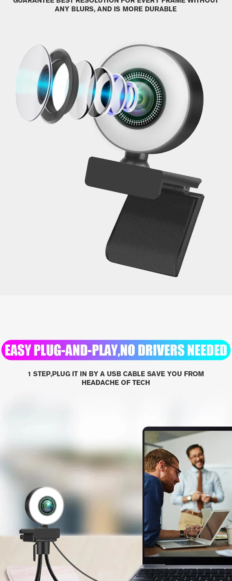 4K Webcam with LED Light 📷✨