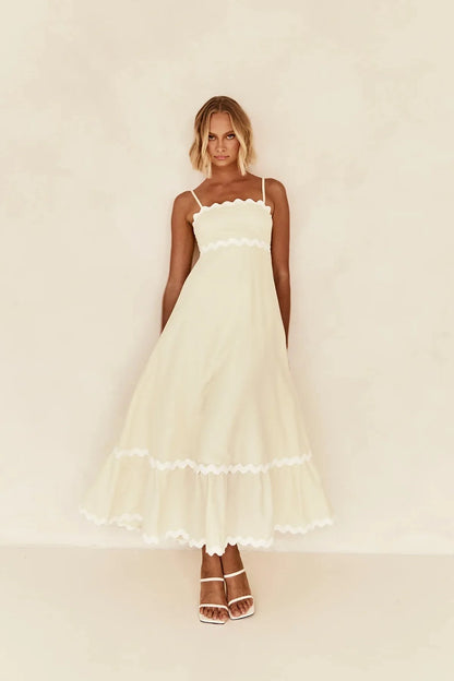 Sleeveless Scalloped Trim Midi Dress: Sexy Strapless Princess Silhouette Gown