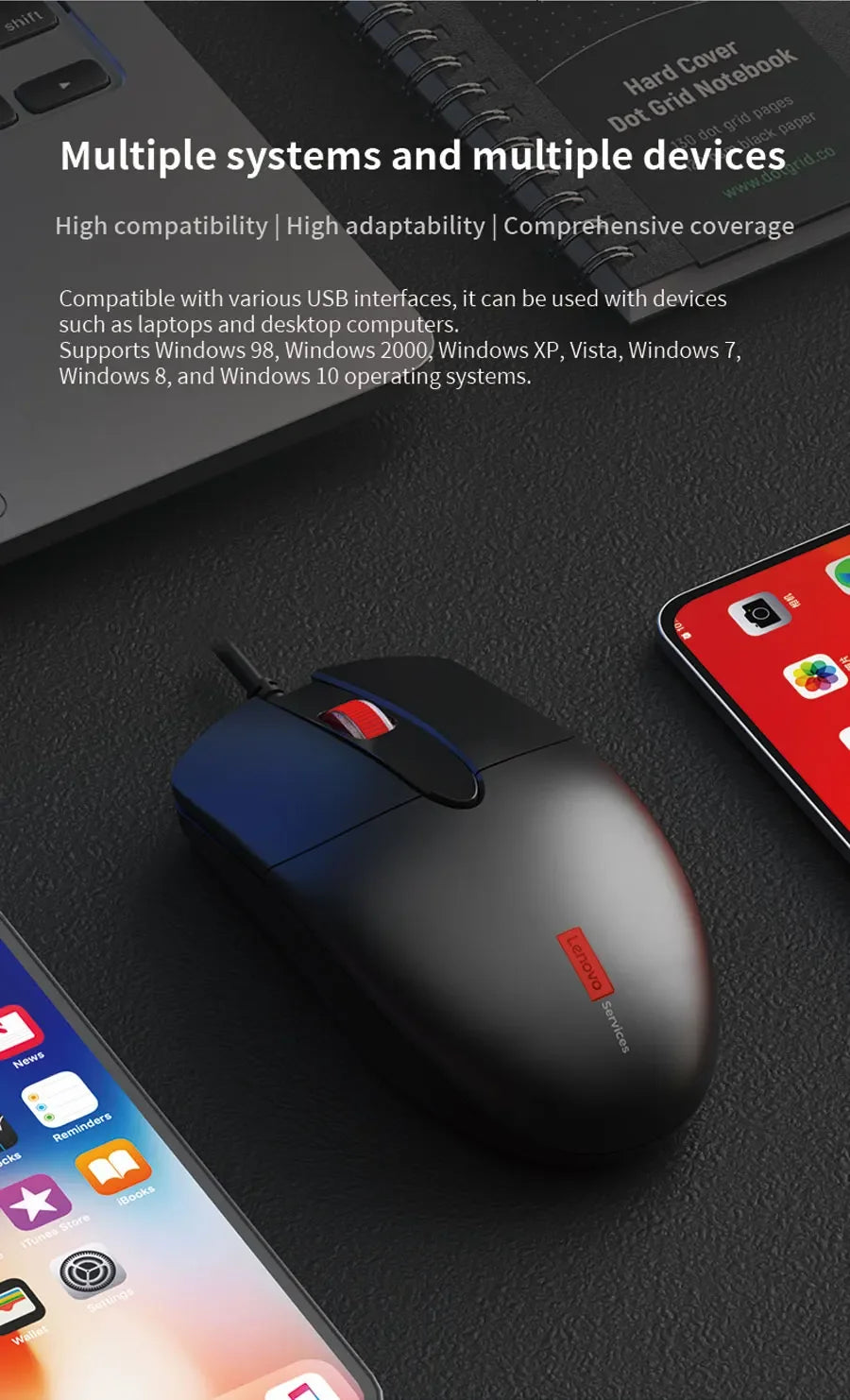 Lenovo Classic Wired Ergonomic Design High Sensitivity Durable USB Optical Gaming Mouse Business Home Pc Laptop Mouse