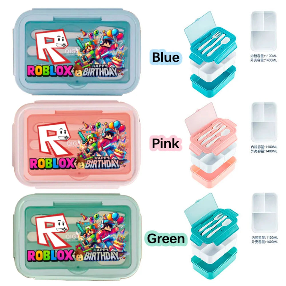 Game Roblox Student Portable Fruit Food Preservation Box Lunch Box with Tableware That Can Be Microwave Heated