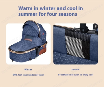Luxury Baby Stroller 3 in 1 High Landscape Baby Cart Can Sit Can Lie Portable Pushchair Baby Cradel Infant Carrier