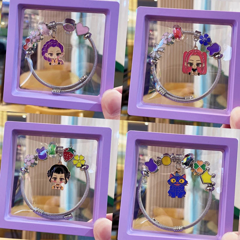 Hot 4Pcs Cartoon Anime Bracelet Set, High-Value Exquisite Bangles Ideal Children's Day Gift for Boys Girls Kids