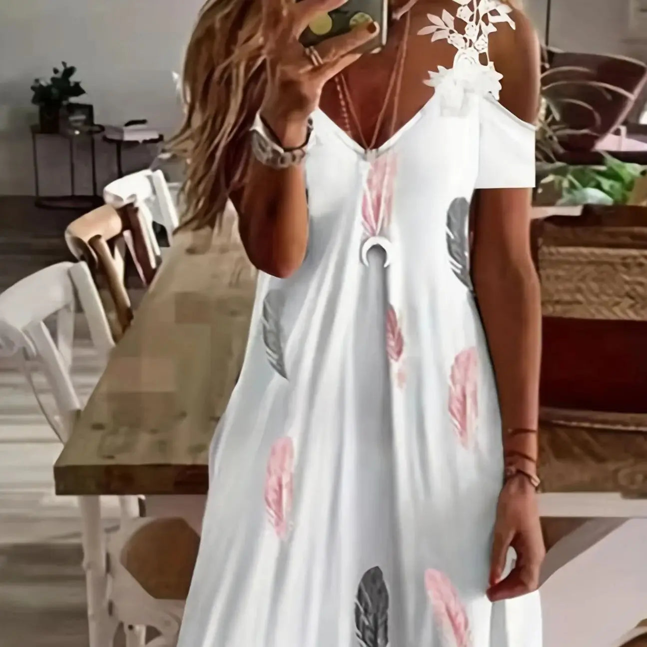 Women's Strapless Lace Batwing Sleeve Dress Print Skirt 2026 Fashion Elegant Maxi Dress for Special Occasions
