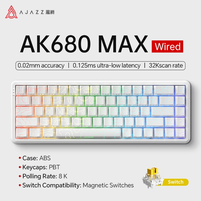 AJAZZ AK680 MAX/V2 Mechanical Keyboard HE Hall Effect Switch 60% 8k/1K RGB Wired/Wireless Gaming Rapid Trigger Magnetic Keyboard