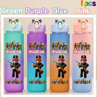 Roblox Anime Cartoon Straw Drink Bottle 750ml Gradient Color Water Cup Game Student Daily Necessities Gourde Boy Holiday Gift