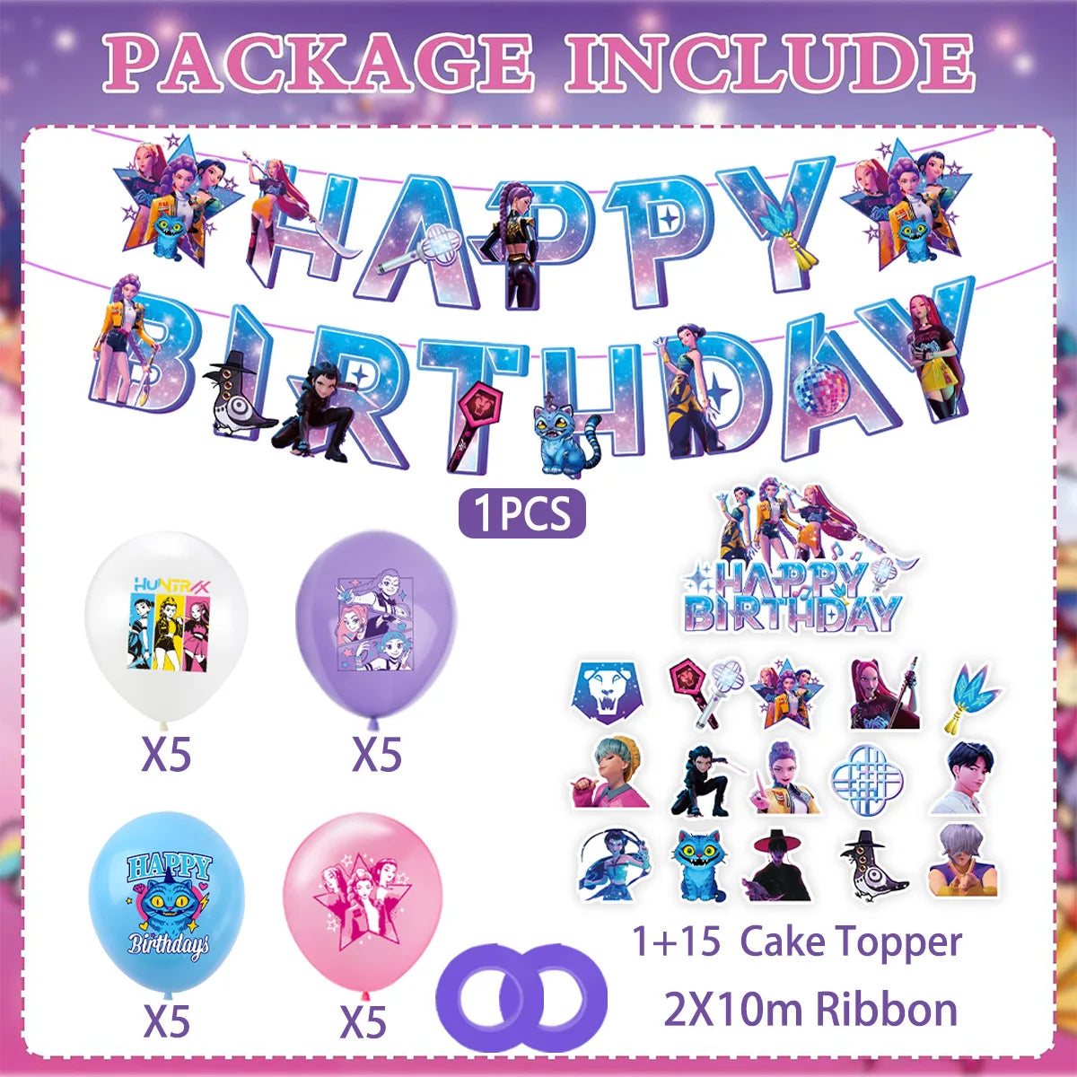 K-Pop Hunters "Starry Night" Deluxe Party Kit: Giant Backdrop, Banner & Balloon Set