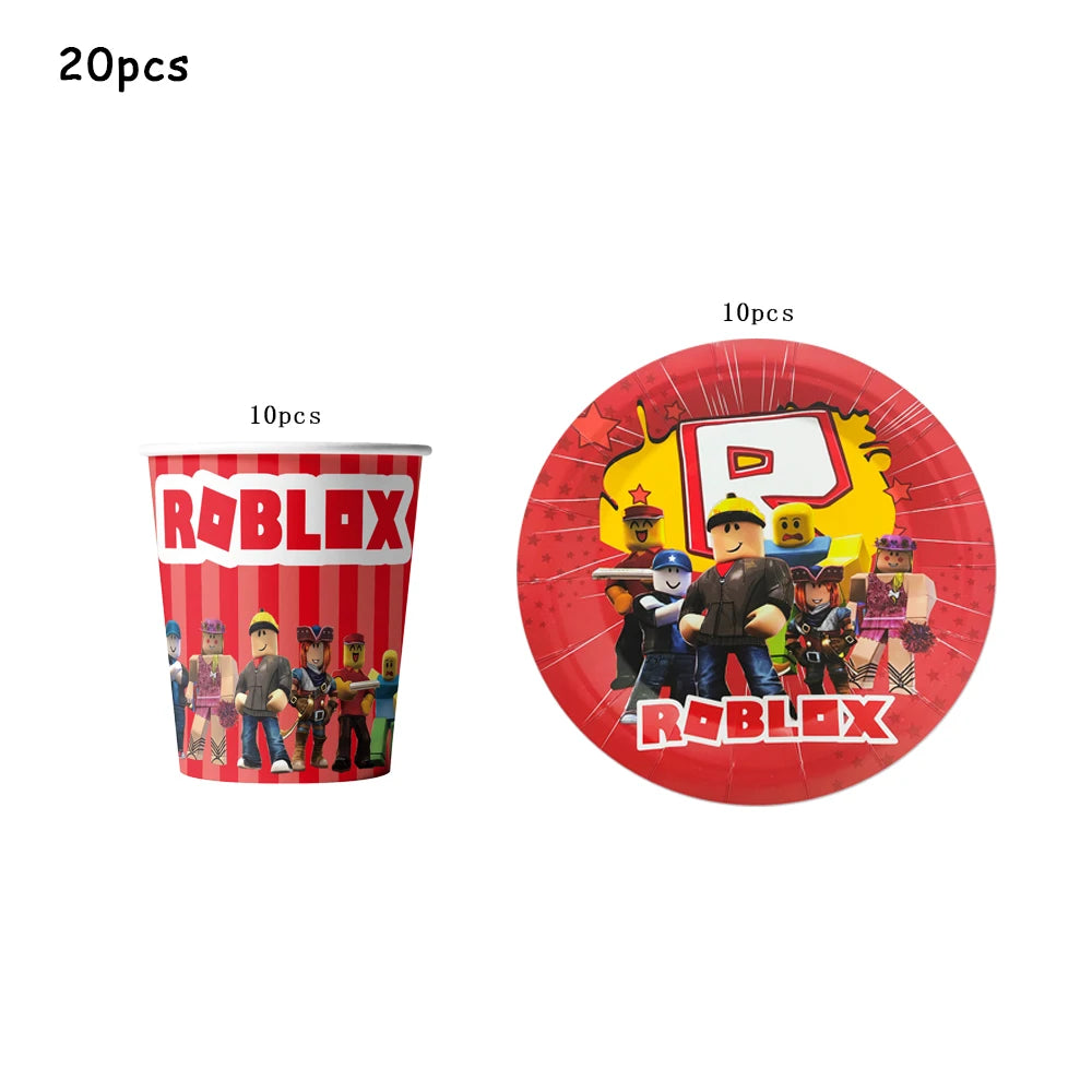 Robot Boy Happy Birthday Decoration Tableware Set Roblox Paper Tablecloth Plate Cup Cake Balloon Baby Shower Game Party Supplies