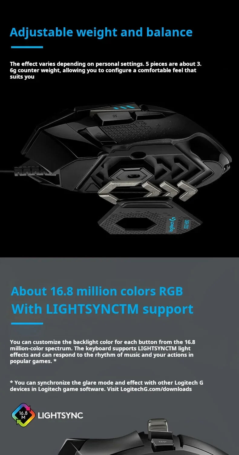 Logitech G502 HERO/G402 Sniper Gaming Mouse: RGB lighting and adjustable weights help you achieve precise wins in PUBG.