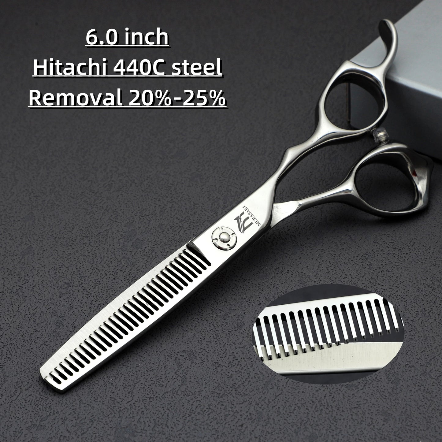 MURASAKI 6.0 inchhair thinning scissors，Professional Barber Accessories，Made by Hitachi 440C Steel，High-end Hair Cutting Tools