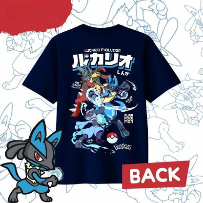2025 Summer Pokémon Anime LUCARIO 100% Pure Cotton Printed T-shirt Men Harajuku Loose Casual Versatile Short-sleeved Loose Y2k