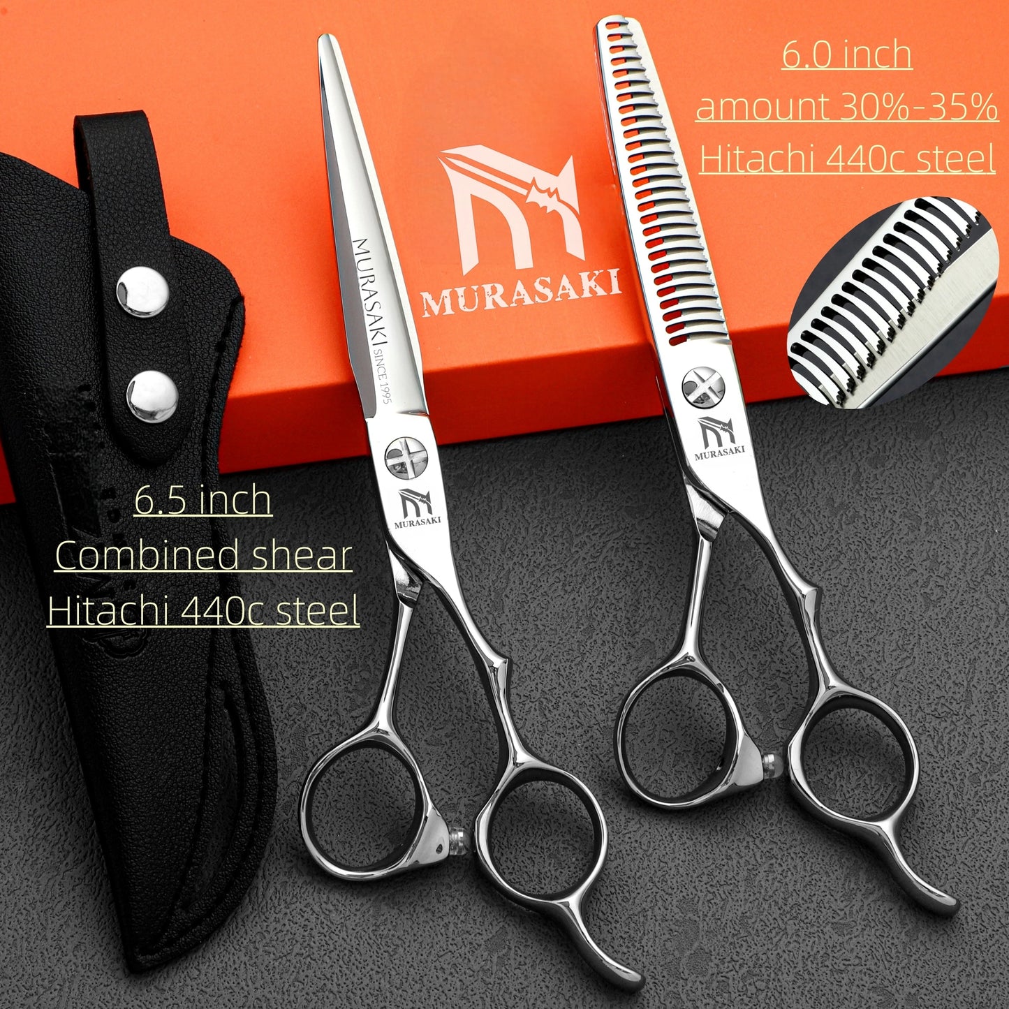 MURASAKI 6.0 inchhair thinning scissors，Professional Barber Accessories，Made by Hitachi 440C Steel，High-end Hair Cutting Tools