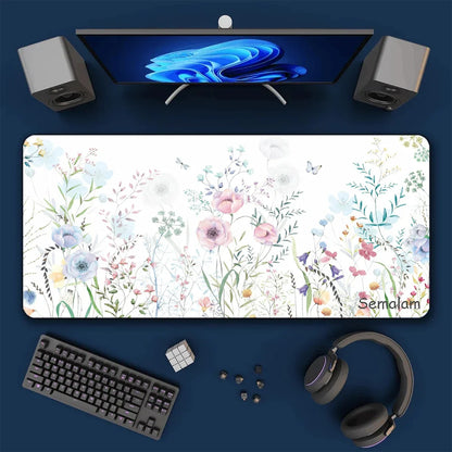 Watercolor Floral Extended Mouse Pad: Non-Slip Large Desk Mat for Office & Gaming