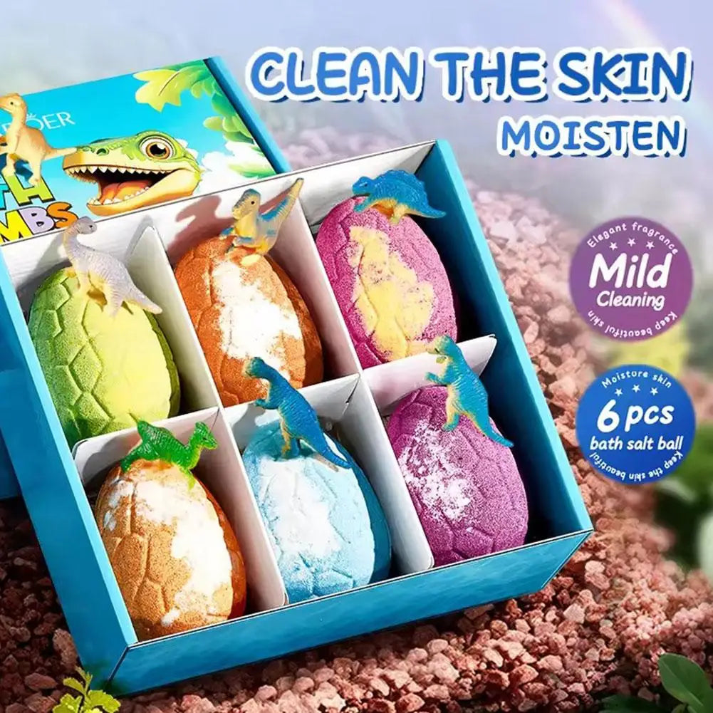6PCS Bath Bombs for Kids Toddler with Dinosaur Eggs Inside, Fizzy Spa Balls Gift Set, Handmade Bubble Fun Relaxing Holiday Gift