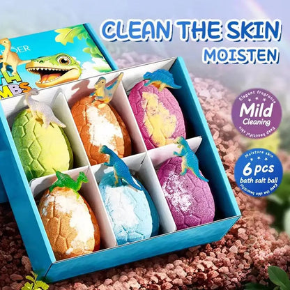 6PCS Bath Bombs for Kids Toddler with Dinosaur Eggs Inside, Fizzy Spa Balls Gift Set, Handmade Bubble Fun Relaxing Holiday Gift