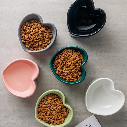 Slanted Ceramic Cat Bowl with Stand - Anti-Tip Elevated Cat Food Dish for Neck Protection, Cute Pet Feeding Bowl dogs universal