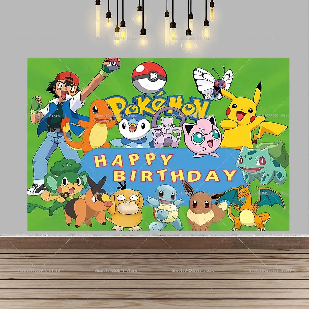 Pokemon Pikachu Backdrop Banner Cartoon Pocket Monster Theme Kids Birthday Party Decor Photography Photo Background Supplies