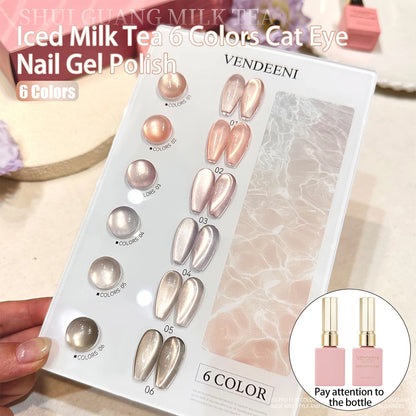 Vendeeni 6 Colors Crystal Cat Eye Gel Nail Polish Set Semi Permanent Sparkling Magnetic UV LED Soak Off Gel Varnish With Display