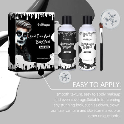 Eelhope Halloween Quick Dry Liquid Face Paint Body Paint Costume Party Waterproof Face Body Art Makeup with Brushes Washable