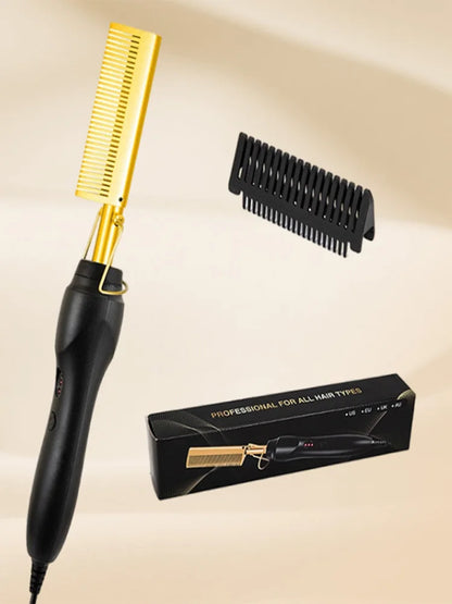 Portable hair straightening brush 2-in-1 hot comb electric hair straightening tool, hair straightening stick styling tool