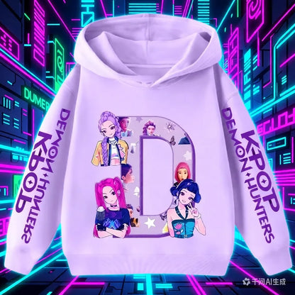 Hoodie for children with letters A-Z, Kpop Demon Hunters sportswear for girls, casual top for autumn and winter long sleeve