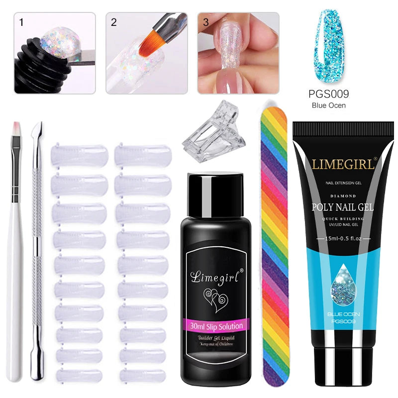 LIMEGIRL Set Poly Nail Gel for Extension Gel Set Manicure Acryl Gel Varnish Set 15ML Acrylic Liquid Nail Art Nail Kit UV Gel Kit