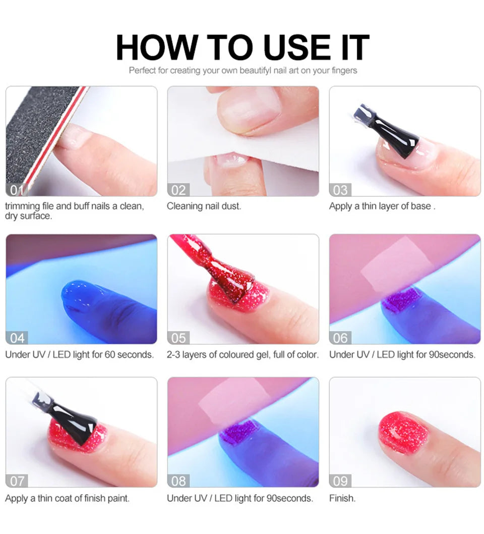 LIMEGIRL 8ML Gel Nail Polish Kit Semi-Permanent Soak Gel Varnish Base Coat Polishing Tool with UV LED Light Nail Gel Kit