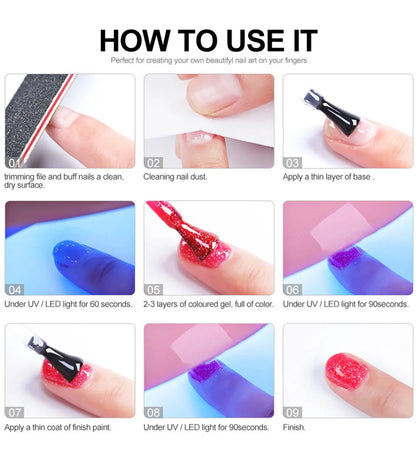 LIMEGIRL 8ML Gel Nail Polish Kit Semi-Permanent Soak Gel Varnish Base Coat Polishing Tool with UV LED Light Nail Gel Kit