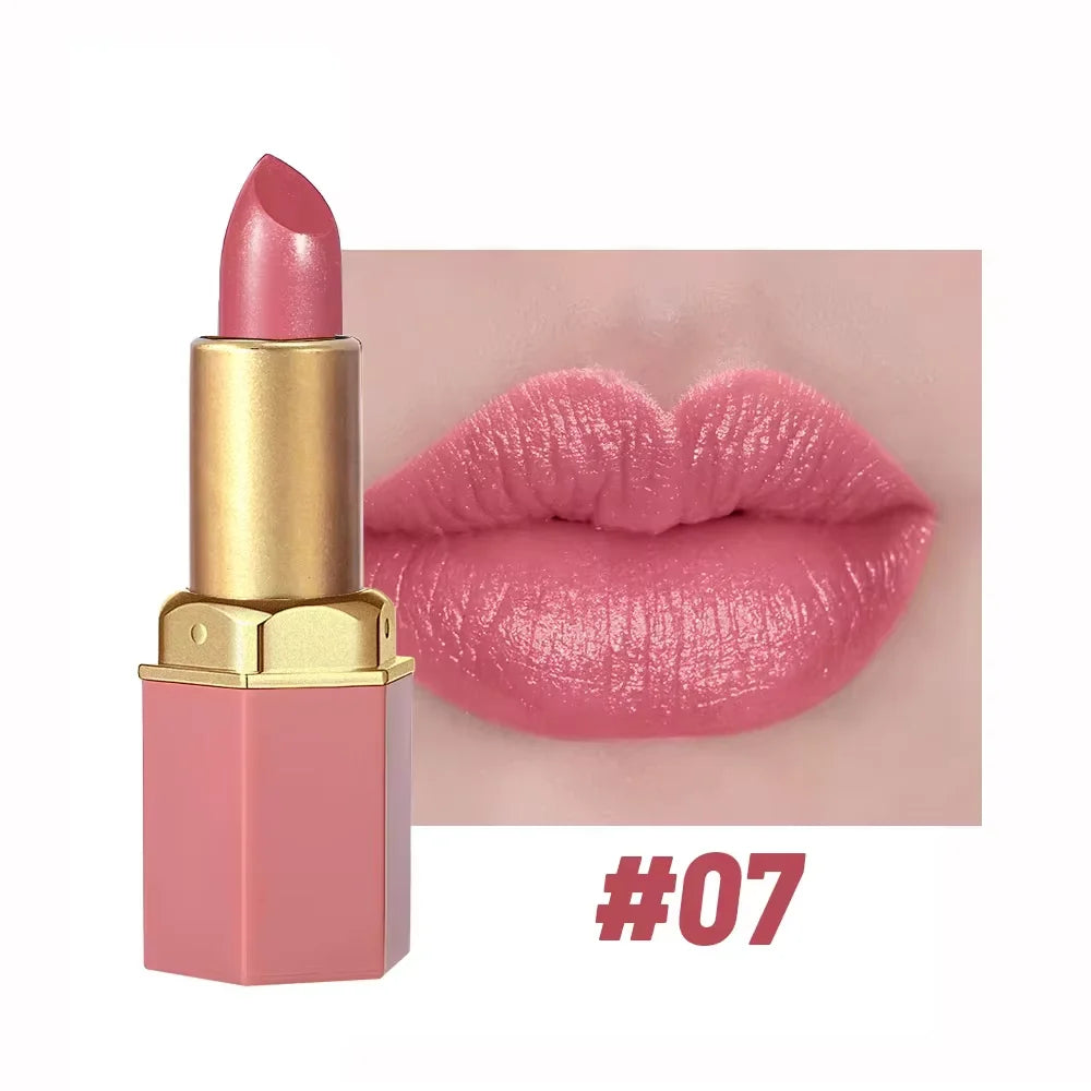 6 Colors Gold Bar Tube Lipstick Matte Texture Pearlescent Glitter Velvet Lipstick Valentine's Day Gift 1PCS