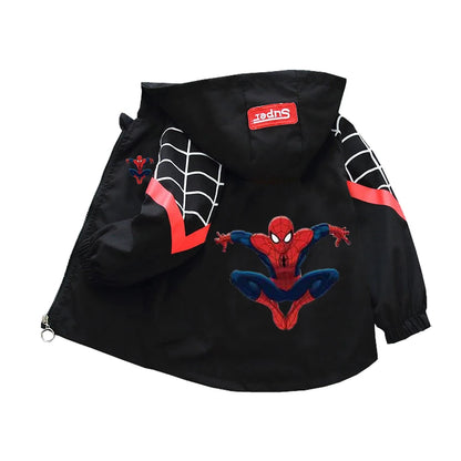 Boys Spiderman Hooded Jackets 1-10 Years Girls Spring Autumn Stitch Print Sports Coats Children Cartoon Outerwear Kids Clothes