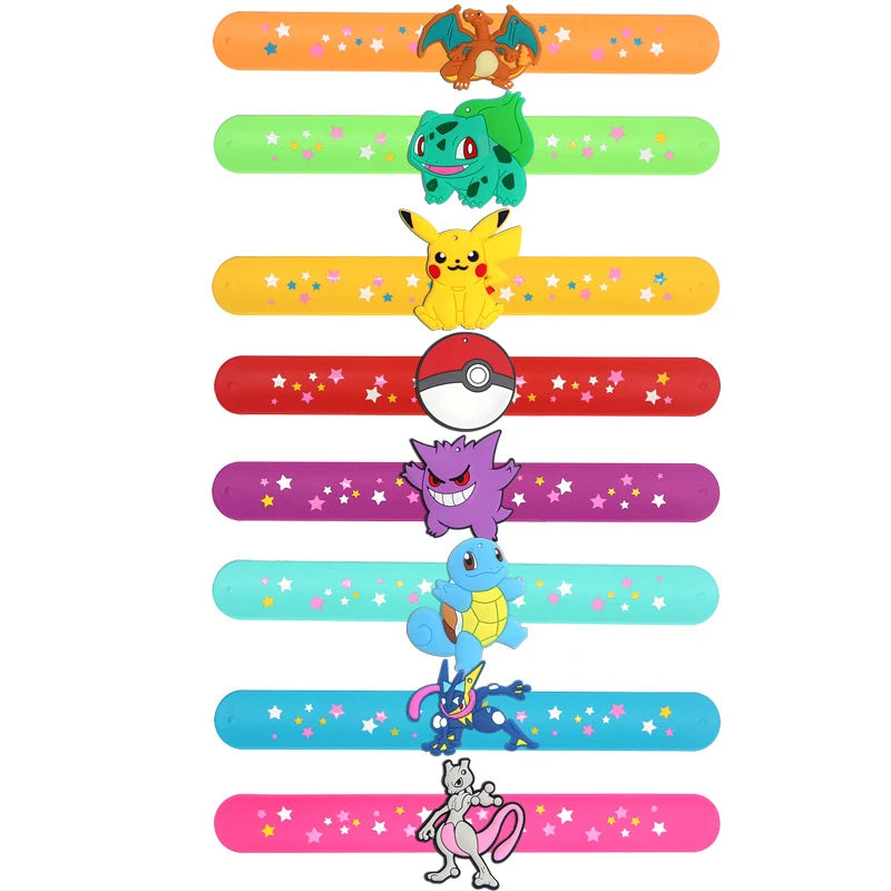 Pokemon Slap Bracelet Kids Pikachu Birthday Decoration PVC Anime Wristband Child Slap Band Puzzle Toy Boys Girls Birthday Party