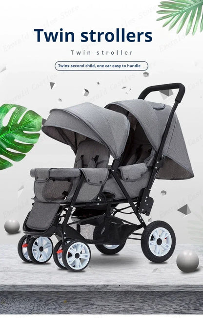 Twin strollers kids two seats strollers foldable carriage Double baby stroller Front and rear seats
