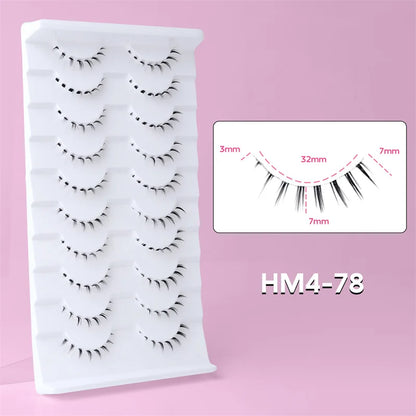 10Pairs Bottom Eyelashes Manga Lower Lashes Clear Band Wispy Small Flame Under Eye Lashes Korean Makeup Cosplay Tools