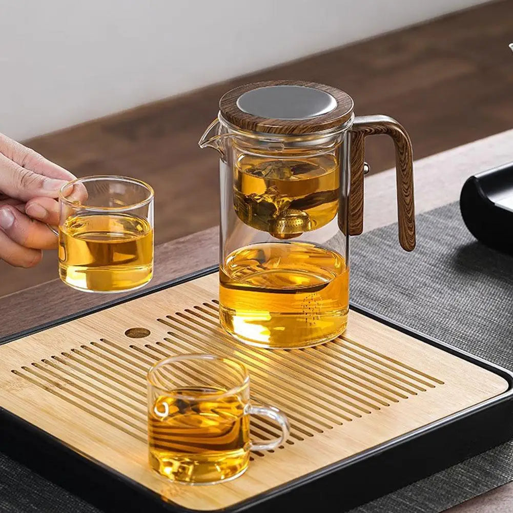 New Water Separation Inner Container Teapot One Click Magnetic Switch Tea Separation Filtration Glass Tea Pot Wood Handle Tea